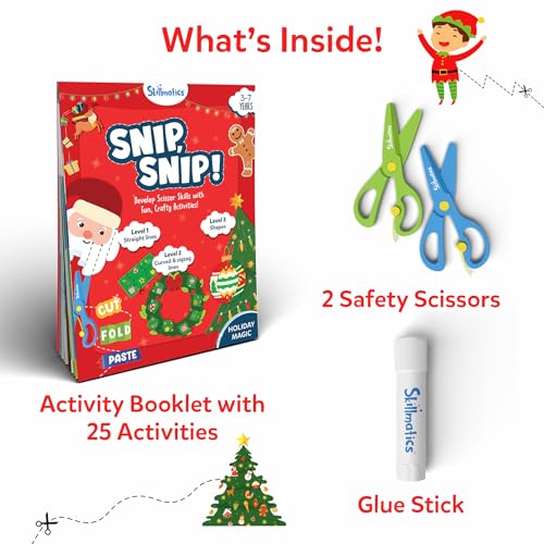 Image of Skillmatics Scissor Skills Activity Book - Snip Snip, 25 Fun Cutting & Creative Activities for Preschoolers, 2 Child-Safe Scissors, Fine Motor Skills Craft Kit, Gifts for Kids Ages 3, 4, 5, 6, 7