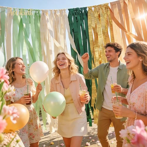 Image of AOBKIAT Wedding Party Decorations, 5 Rolls Olive Green Khaki Crepe Paper Streamers for Green Boho Wedding, Birthday, Bridal /Baby Shower