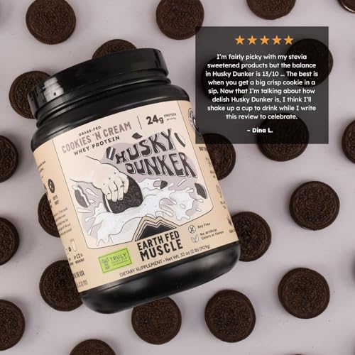 Image of Earth Fed Muscle Husky Dunker Cookies 'n Cream Irish Grass Fed Whey Protein Isolate, Third-Party Certified. 24g Protein, Cookies & Cream - Non-GMO, Hormone Free, Soy Free - 2 LB, 27 Servings