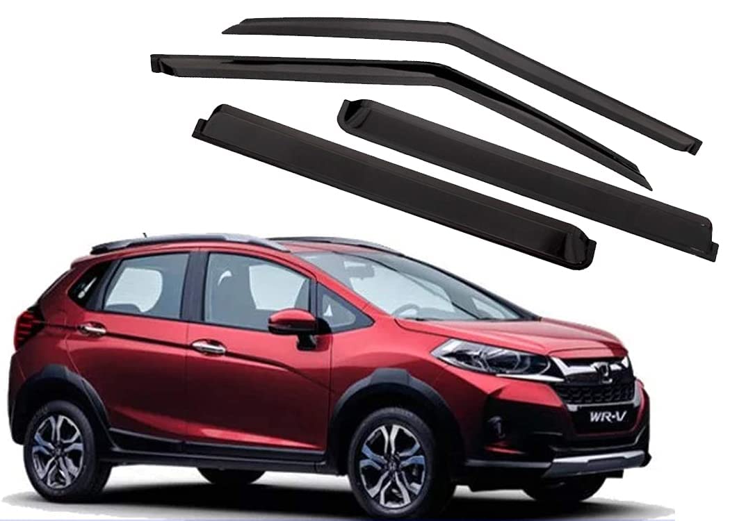 CAR SAAZ Unbreakable Chrome Smoke Door Visor for WR-V (2020-2023) | Premium Sun, Rain Wind Deflector Chrome Strip Side Door Rain Visor – Set of 4 Pcs