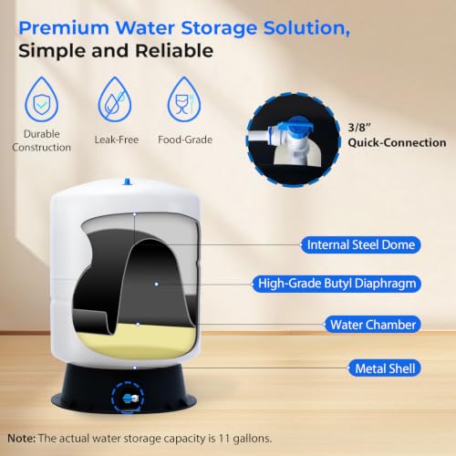 Image of iSpring T11M 11 Gallon Pre-Pressurized Water Storage Reverse Osmosis Systems ro Tank, White