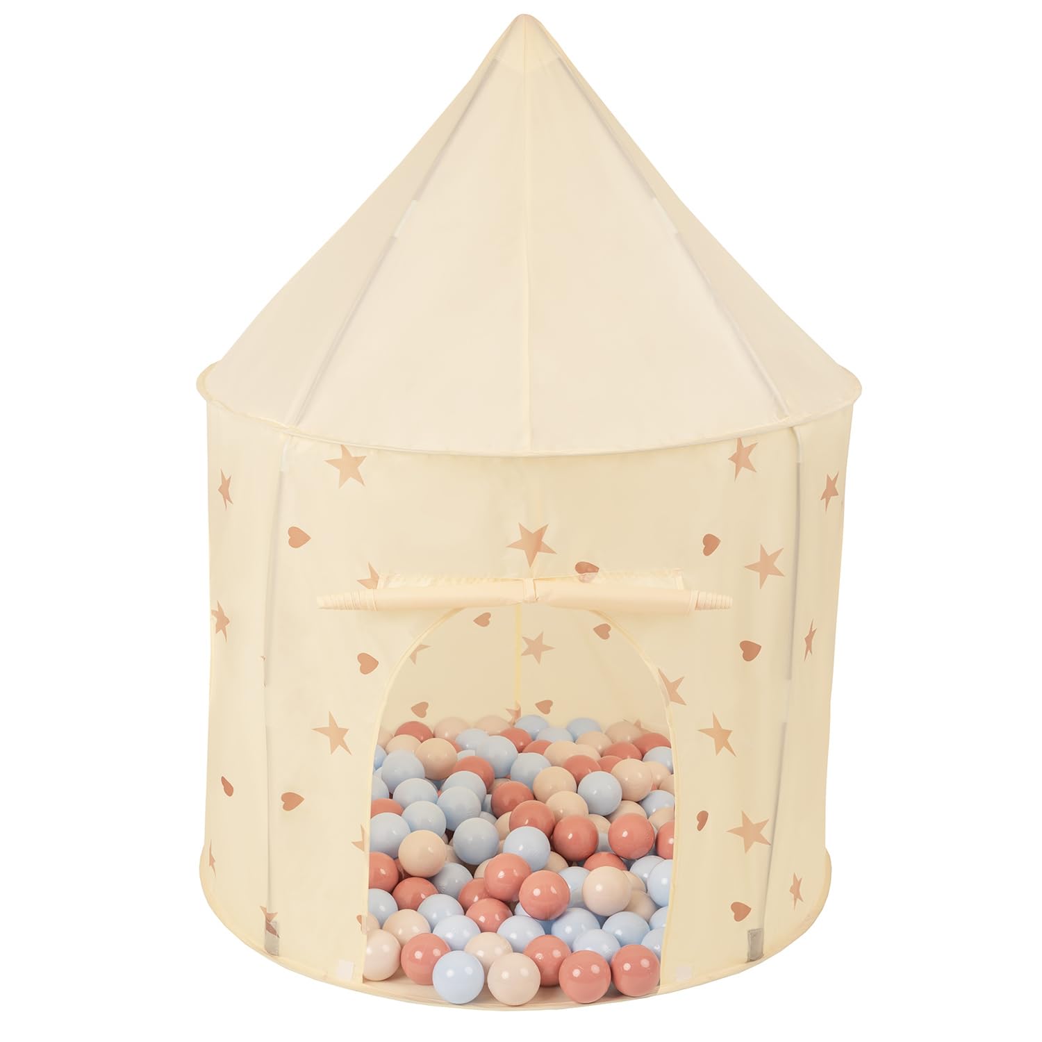 Selonis Casa De Juegos para Niños 100X130cm/400 Bolas Tienda Plegable En Forma De Pabellón Mágico Y Seguro para Interiores Y Exteriores, Beige Claro: Beige Pastel/Azul Pastel/Salmón