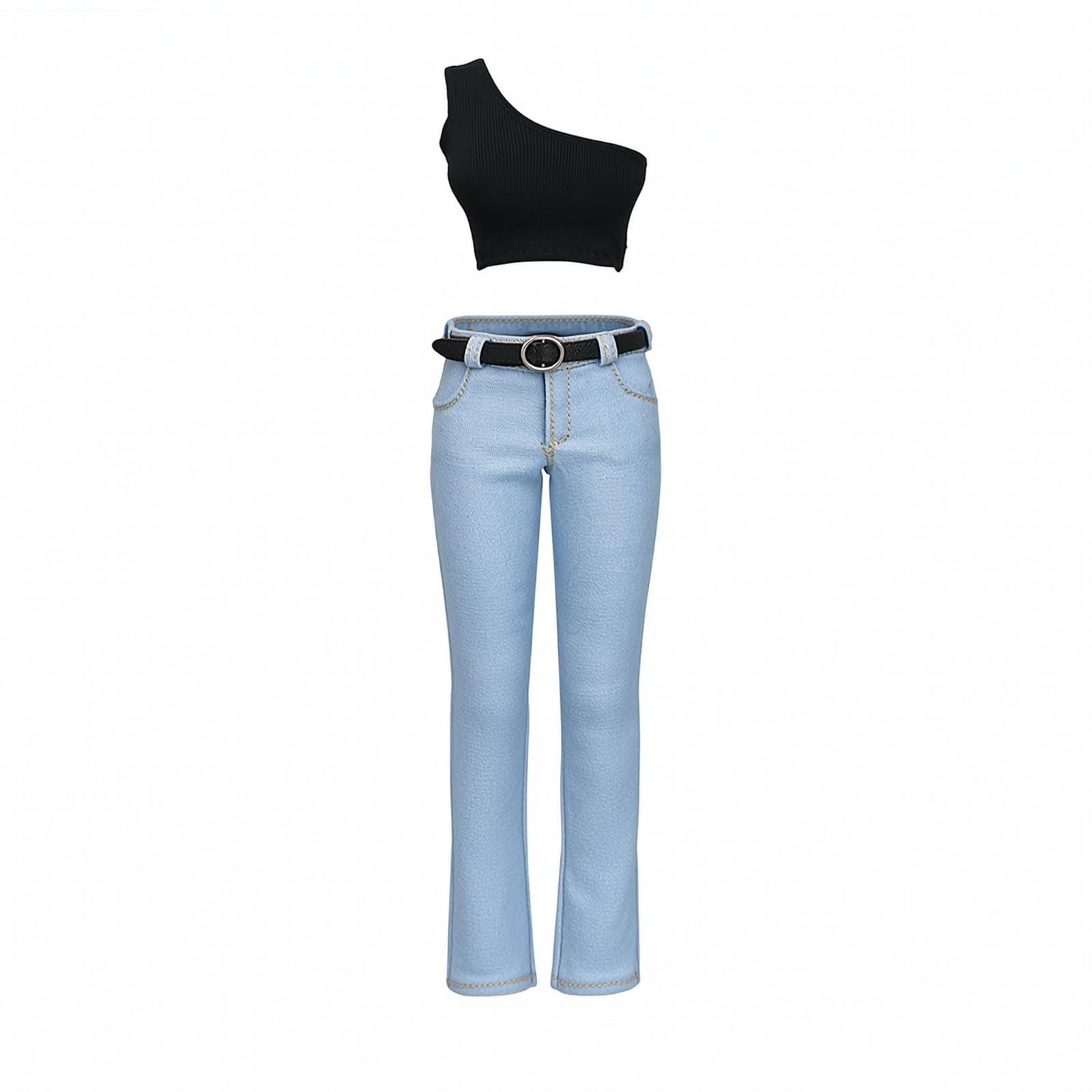 Jeans con Gilet e Cintura Aderente , CD025A, Jeans Aderenti Azzurro Chiaro Con Cintura E Canottiera , Azzurro Chiaro