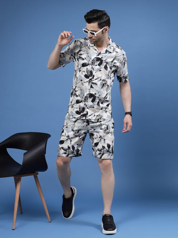 Image of RIGO Printed Co-Ord Set for Men's | Casual Shirt & Shorts Night Suit Set | Lounge-Wear Nightdress Pajama Set for Men's | Night Wear, Beach Wear, Vacation Wear Outfit - Rayon, Multicolor