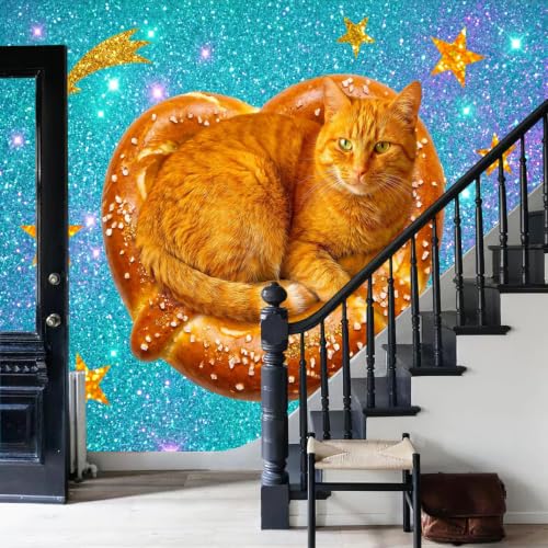 Papier peint panoramique pop art chat orange 3D 184x127 cm