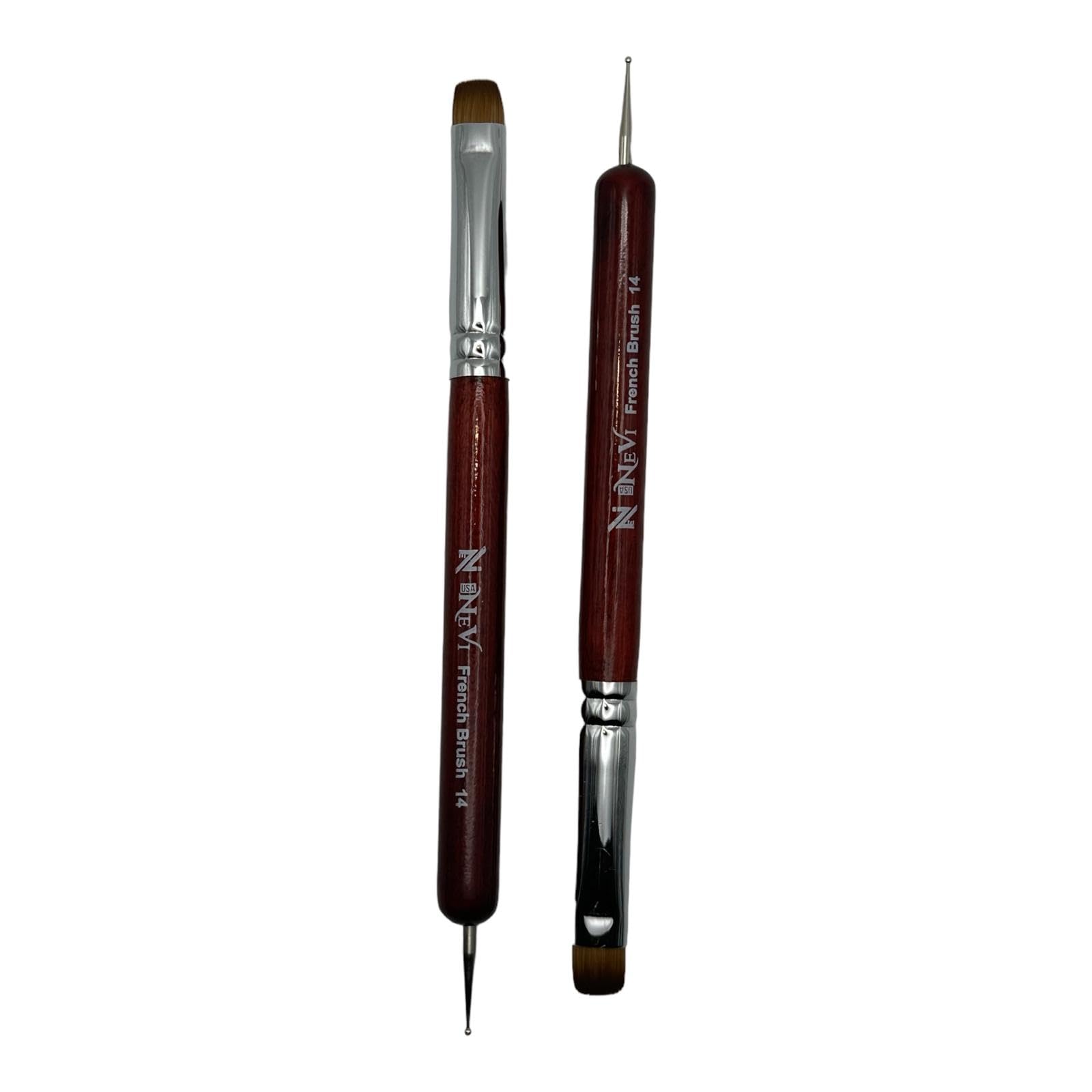 Set di 2 pennelli in zibellino: professionale in acrilico per manicure francese, pennello per pulizia e penna per punteggiatura delle unghie, strumenti essenziali per nail art di precisione e