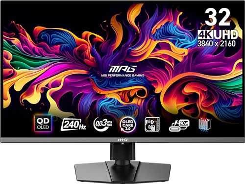 MSI MPG 321URX QD-OLED 31,5' 4K UHD Gaming Monitor - Pannello OLED Quantum Dot 3840 x 2160, 240Hz / 0,03ms, 99% DCI-P3, ΔE≤2, DisplayHDR True Black 400, KVM, RGB - DP 1.4a, HDMI 2.1, USB Type-C