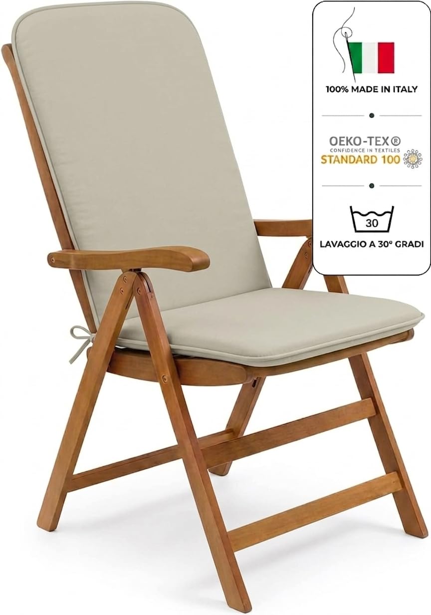 Cuscino per Sdraio da Esterno Imbottito, Materassino Universale Sfoderabile con Laccetti, Copri Sedia Prendisole per Giardino, Piscina e Terrazzo Made in Italy Colore Avorio misure 45x125 cm