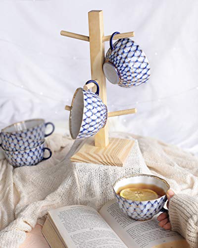 STORE INDYA Wooden tea coffee mug display stand 6 Hook