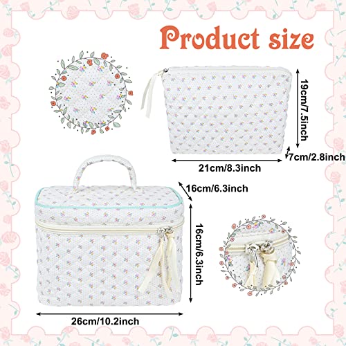 Olgaa 2 Pcs Cotton Quilted Makeup Bag Coquette Cosmetic Bag Floral Travel Toiletry Bag Kawaii Aesthetic Cute Makeup Pouch Multifunction Storage Bag For Women Girls Preppy Stuff #TOP2