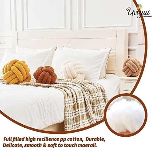 Image of Uvvyui Knot Pillow Ball, Soft Home Decorative Pillows, Round Throw Pillow, Handmade Knotted Plush Pillow, Round Boucle Pillow Cushion (14 Inches Caramel)