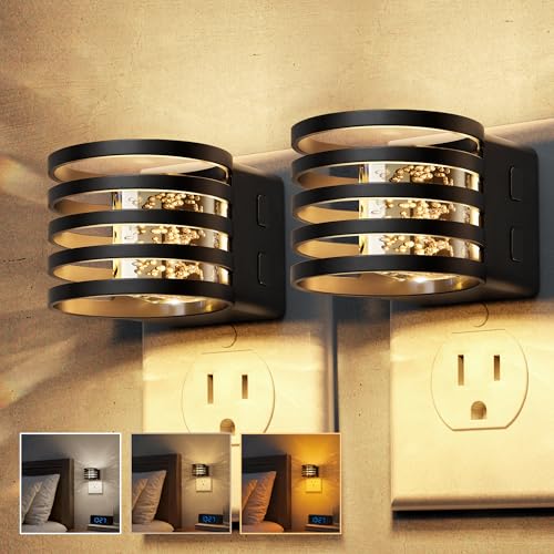 Image of L LOHAS LED Night Lights Plug into Wall, 2 Pack 3CCT Night Light with Dusk to Dawn Sensor, Amber /3000K /5000K Color Changing Night-Lights, Adjustable Brightness, for Hallway Bedroom Home Decor