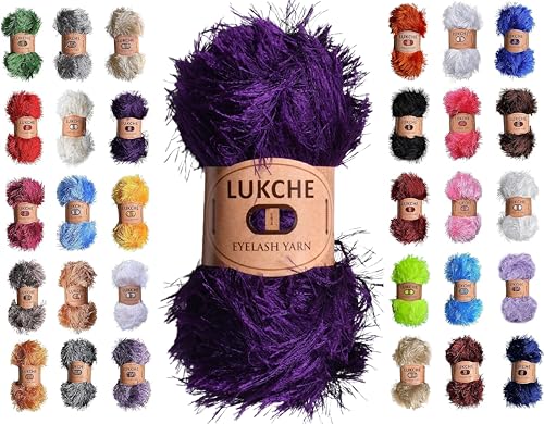 Image of Eyelash Fun Fur Yarn Premium 100% Polyester 164 Yds (150 Mt), 3.53 Oz (100 Gr) Colorful Crochet Yarn Dıy Hand Knitting. (Purple, 1 Skein)