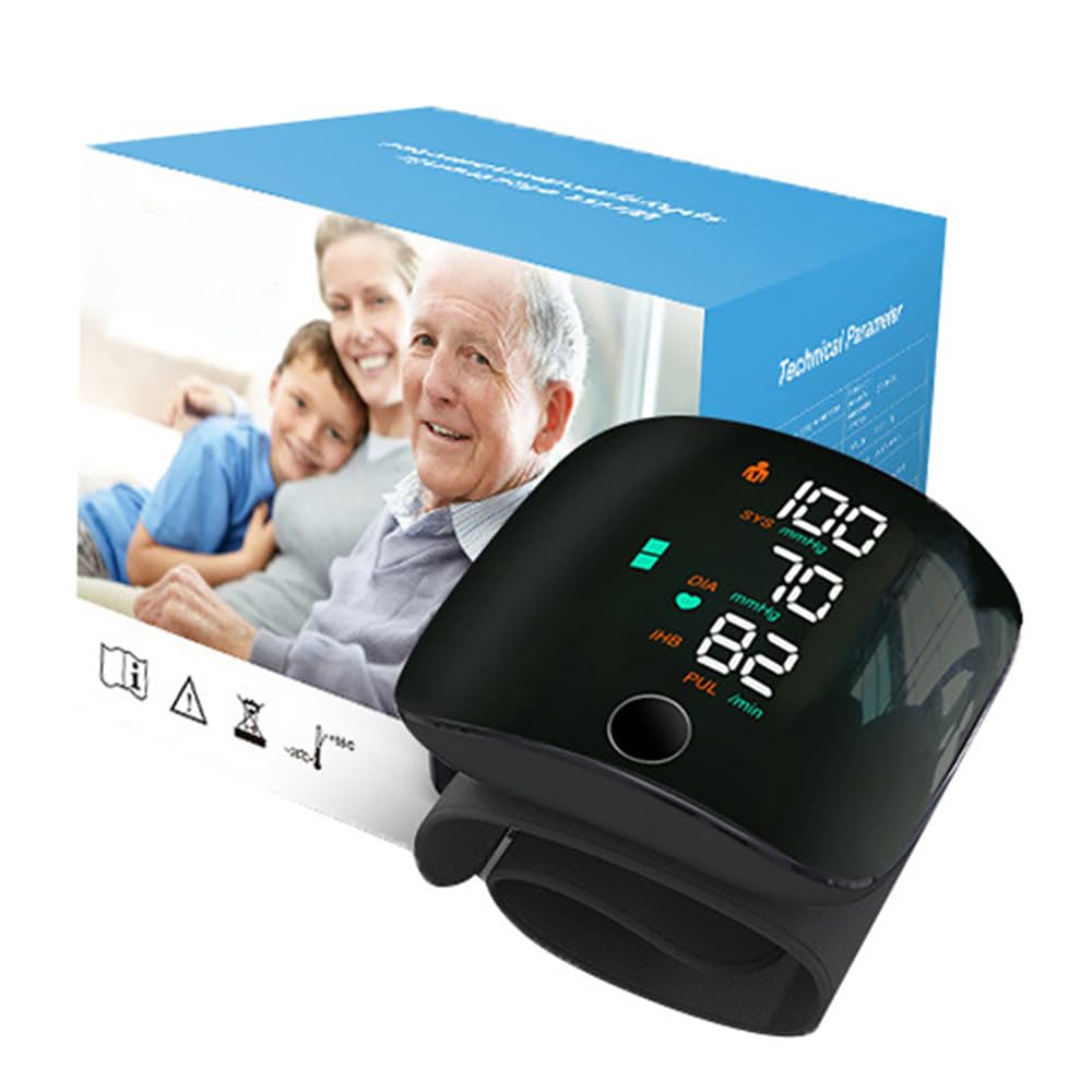 FONCBIEN Tensiometro de Muñeca, Portátil Eléctricos Tensiómetro Digital Medidor Tension Arterial LCD Retroiluminada Memoria 2 * 99 Brazalete Ajustable Presion Arterial Medidor