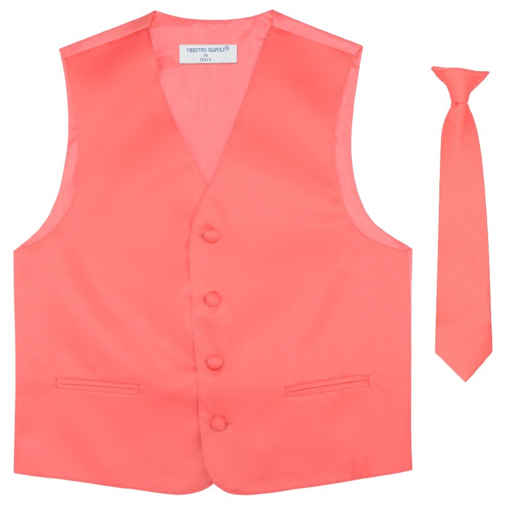 BOY'S Dress Vest & NeckTie Solid CORAL PINK Color Neck Tie Set size 6