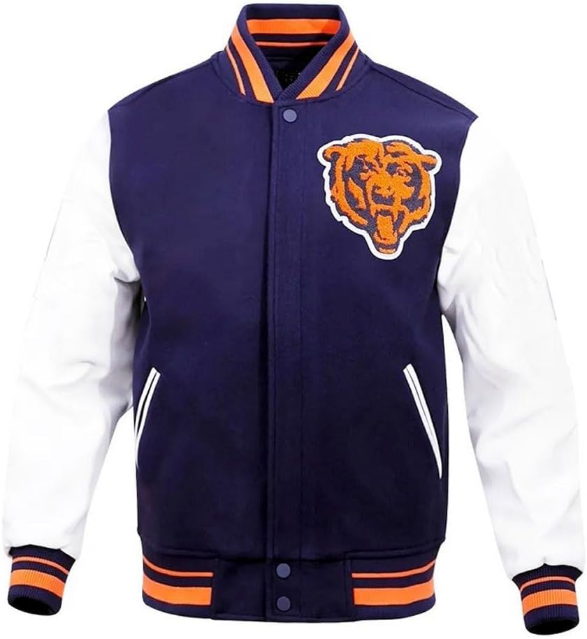 VearFit Classic Navy Blue Varsity Jacket Animal Bear Letterman Jacket - Men Fan Bomber Jacket