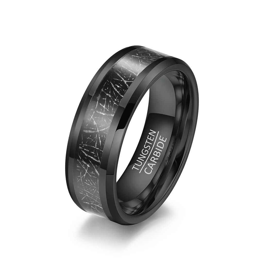 Aeici Anillos Adolescentes Chico, Anillo Metalico Acero de Tungsteno Seda Negra con Incrustaciones Talla 15 Man un Regalo para un Novio