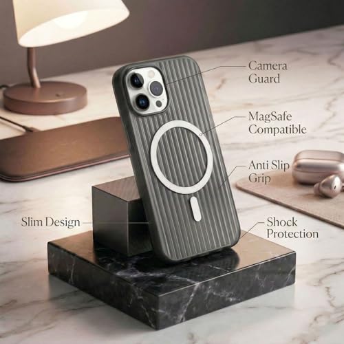 Image of amazon basics Streak Magnetic Protective Cover Compatible with iPhone 15 Pro | MagSafe | Camera & Body Protection|Anti Shock,Scratch Resistant|Precise Cutouts Modern Design|Wireless Charging - Black
