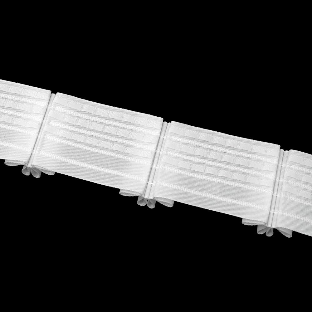 Gardinenband 50 Meter Stehfaltenband 65 mm Weiß 1:3,0, 100% Polyester, 3 Taschenreihen, 4 Zugschnüre, Faltenband zum Annähen für Vorhänge und Gardinen 4439P