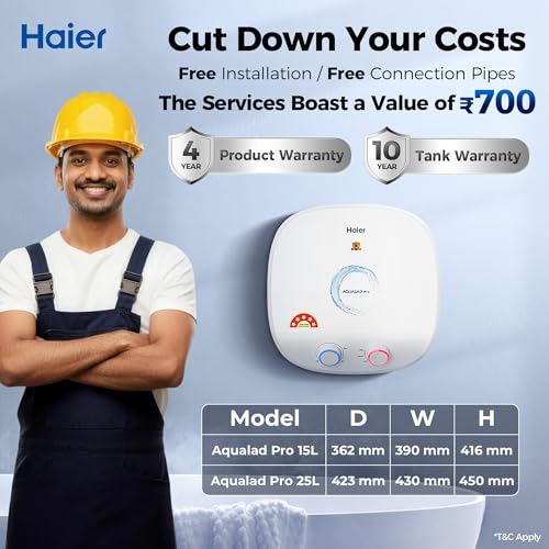 Image of Haier Aqualad Pro Geyser 15 Litre 5 Star 1-3KW Adjustable Storage Water Geyser |Free Installation&Flexi Pipe| Warranty 10 Yr on Tank |Dual Control Knob |Shockproof Tech |Glassline Tank |9-Level Safety