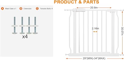Miniatura 21 de Puerta pequeña y estrecha para bebés para escaleras, puertas, pasillos de 24 a 29 pulgadas de ancho, puerta de bebé montada a presión para caminar a