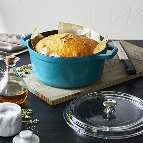 Image of Staub Cast Iron 4-qt Round Cocotte with Glass Lid - Turquoise