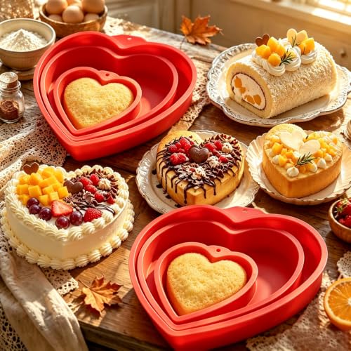 Miniatura 9 de 3 Piezas Moldes Silicona Reposteria, Molde Bizcocho Antiadherente, Molde De Silicona Para Tartas Para Tarta De Queso, Tarta De Cumpleaños Rojo