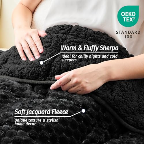 Image of Wemore Fleece Weighted Blanket for Adults (48 inch x 72 inch 15lbs, Black), Dual Sided Cozy Soft Sherpa Heavy Blanket, 3D Imitation Turtle Shell Warm Jacquard Flannel Weighted Blankets