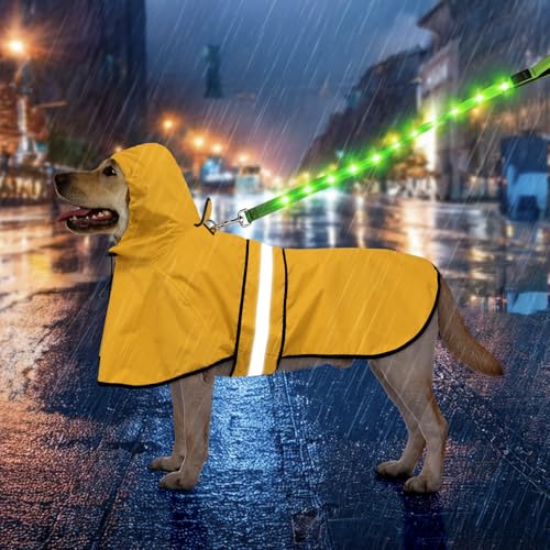 犬 レインコート ペットレインコート カッパ の防水生地 夜間反射 帽子付 梅雨対策 防雪 防風 通気 軽量 調節可能な 着脱簡単 散歩用 小型犬 中型犬 大型犬 犬用雨具 (イエロー, L)