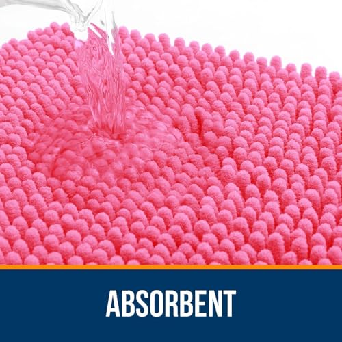 Image of OLANLY Bathroom Rugs Sets 2 Piece, Soft Absorbent Chenille Bath Mats and U-Shaped Contour Toilet Mat Area Rug Set, Machine Washable Bath Carpet, Home Decor Accessories(47 inchx20 inch+24 inchx20 inch, Hot Pink)