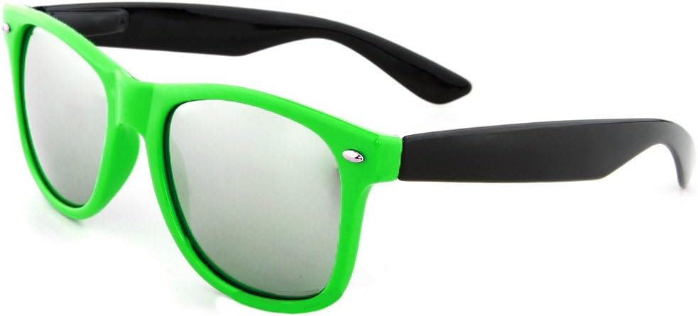 Green & Black Two Tone Wayfarer Sunglasses Mirror Lens 80s Vintage Retro