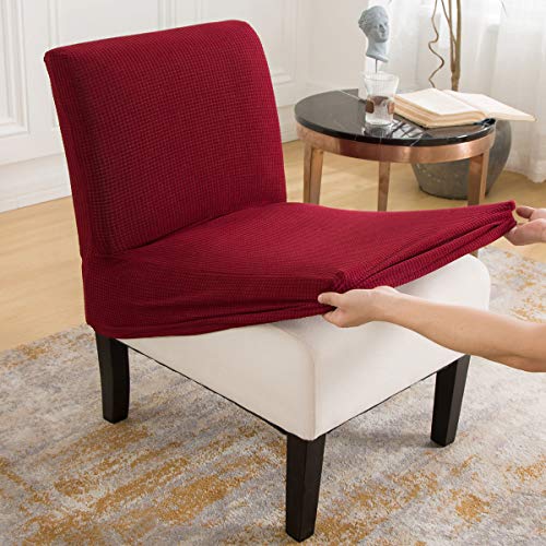 Armless Accent Chair Cover Slipcover, Stretch Spandex Jacquard Knitted Chair Covers Oversized Furniture Protector Sofa Covers Removable Washable For Hotel Dinner Living Room(Wine Red) #TOP7