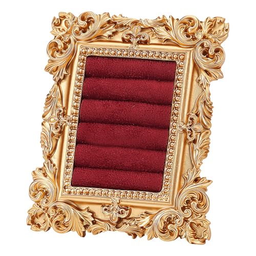 SOFPLATE 1 boîte de 1 présentoirs à Bagues Vintage Dorés de Style Baroque en Résine avec Plateau en Daim Rouge pour Bagues Clous D'Oreilles Boucles...
