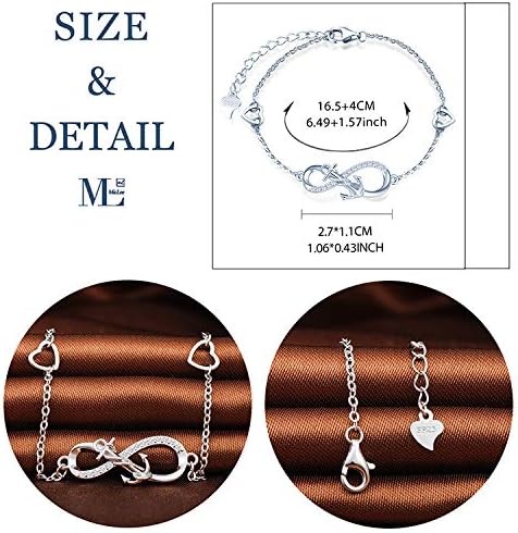 MicLee Woman's girl's Bracelet, 925 Sterling Silver bracelet, Anchor and infinity symbol bracelet, with mini hollow heart - Image 3