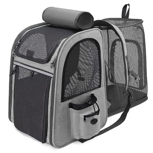 Kommodum – Zaino Trasportino Gatto Cane Estensibile Cuccia Portatile Grande Espandibile Borsa Porta Animali Pieghevole Traspirante per Cani Piccoli Cuccioli Gatti Medi Fino a 8kg Km15 (Grigio)