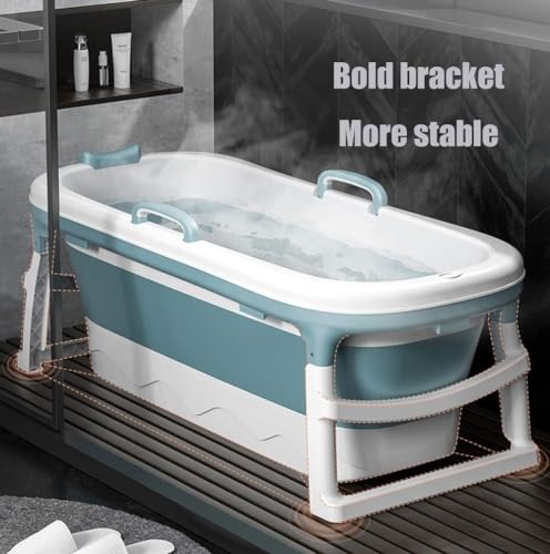 Image of Folding Portable Bathtub for Adults with Lid, Large Collapsible Bath Tub for Home Sauna and Relaxation, Ergonomic NonSlip Shower Tub with Drain Design, Comfortable