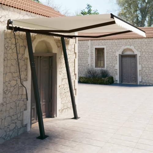 Homgoday Automatisches einziehbares Sonnensegel mit Pfosten 3,5 x 2,5 m Creme, Einrichtung für den Außenbereich für Privatsphäre, Zelt für Garten, Balkon, Terrasse