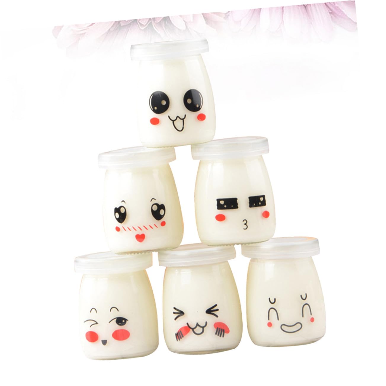 Ipetboom Pots de Yaourt en Verre 200ml, 6 Pièces, Visage, Résistants