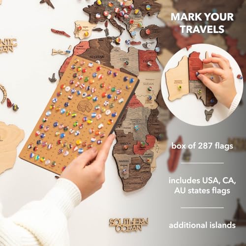 Image of Enjoy The Wood 3D Wooden World Map Wall Art (Fusion, 2XL) | Large Travel Map with Pins for Art Decor, Decorative Map of the World for Home, Office Travel Wall Art Housewarming Gift Idea