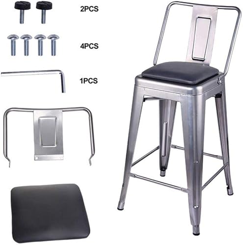 Miniatura 84 de GIA Taburete de metal con respaldo medio de 24 pulgadas de altura de mostrador con asiento de madera oscura, 1 paquete, color negro Negro -,Blanco