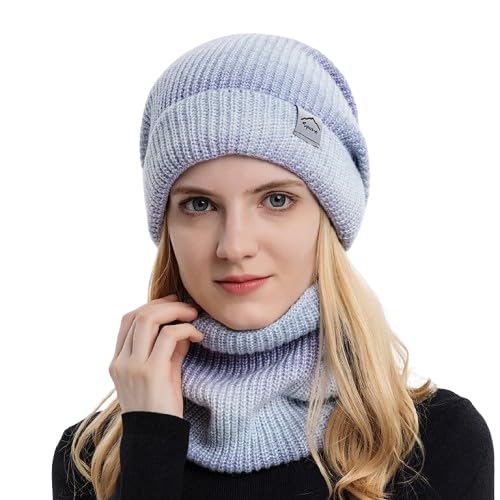 Gorros de invierno para mujer con bufanda de punto grueso y lana degradada