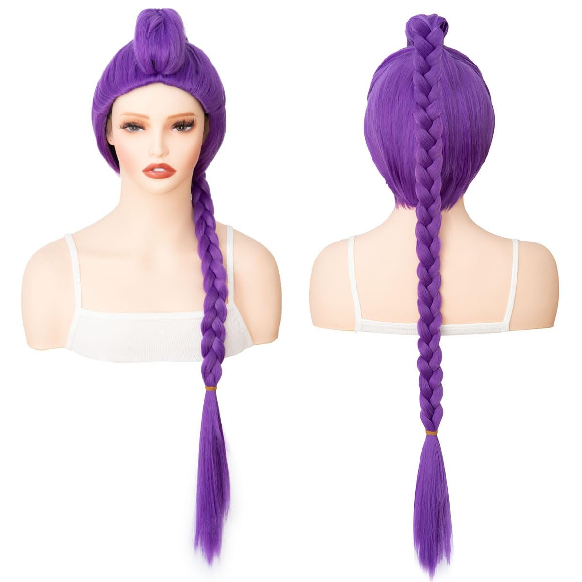 Yamel Long Purple Braided Wig Heat Resistant 100 cm Adjustable Fit Cosplay Wig for Women Halloween Costume - Image 2