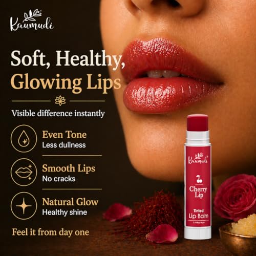 Image of Kaumudi Handmade & 100% Natural 3in1 Lip Balm Combo (Lip Tint|Cheek Tint|Eye Shadow) made with Rose & Saffron Ess. oil | Best for Dry, Damaged & Chapped Lips | Hydrates & Moisturizes (Rich - Cherry - Glow)