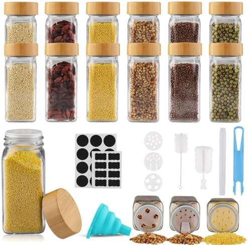 Set De 12 Pots à Épices En Verre - Avec Étiquettes FR, Tamis & Entonnoir | Organisation Cuisine