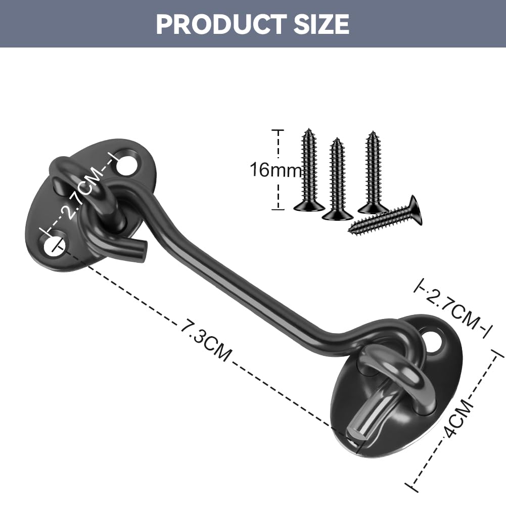 Flintronic Hook and Eye Latch, 2Pcs 3 Inch Stainless Steel Cabin Hook, Heavy Duty Gate Hook Lock - Image 2