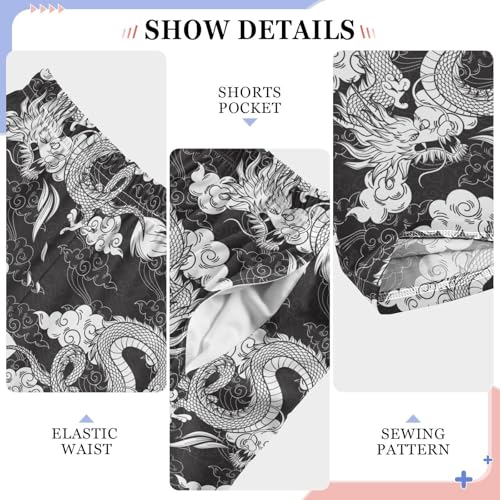 Retro Dragon Print Boys Long Pants Soft Trousers Elastic Waist Kids Lounge Bottoms with Pockets S-XL4