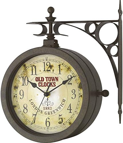 Horloge Murale Nostalgie TFA Dostmann - Double Face Horloge + Thermomètre - Style Vintage - Pour Intérieur/Extérieur
