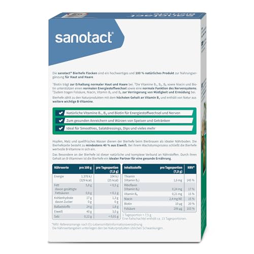 sanotact Bierhefe Flocken (1kg) • 100% natürliche Bierhefeflocken • Hefeflocken mit Biotin & 5 B-Vitaminen für Haut, Haare, Nägel • Ideal zum Kochen als veganer Parmesan & zum Würzen