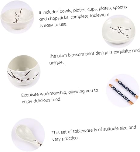 Miniatura 3 de KICHOUSE Elegante vajilla de una sola persona estilo japonés vajilla conjunto 6pc cerámica tazón plato taza cuchara palillos