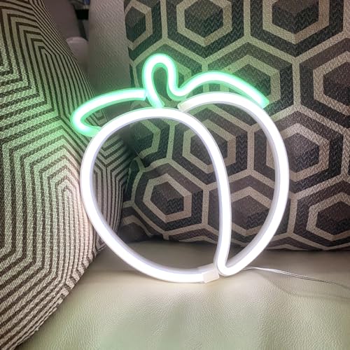 Image of Peach Neon Signs,LED White Neon Peach Sign for Teens Kids Room Bedroom Gaming Room Wall Decor,Handmade Neon Sign Lights for Party Home Bar Art Desktop Decoration,Battery or USB Powered